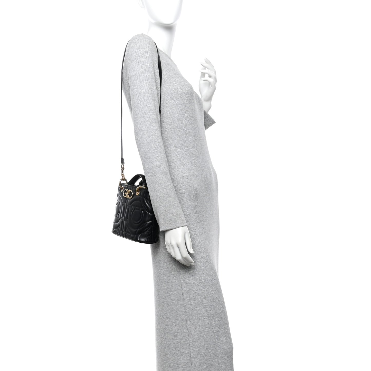Calfskin Embossed Logo Plaque Gancini Tote Black