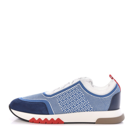 Hermes Knit Goatskin Mens Addict Sneakers 45 White Blue Jean 1 of 8