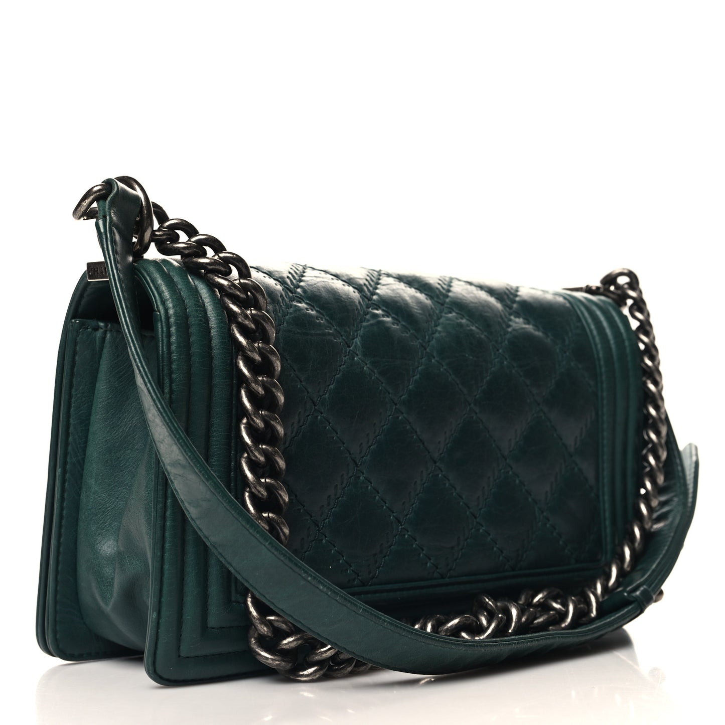 Calfskin Double Stitch Medium Boy Flap Green