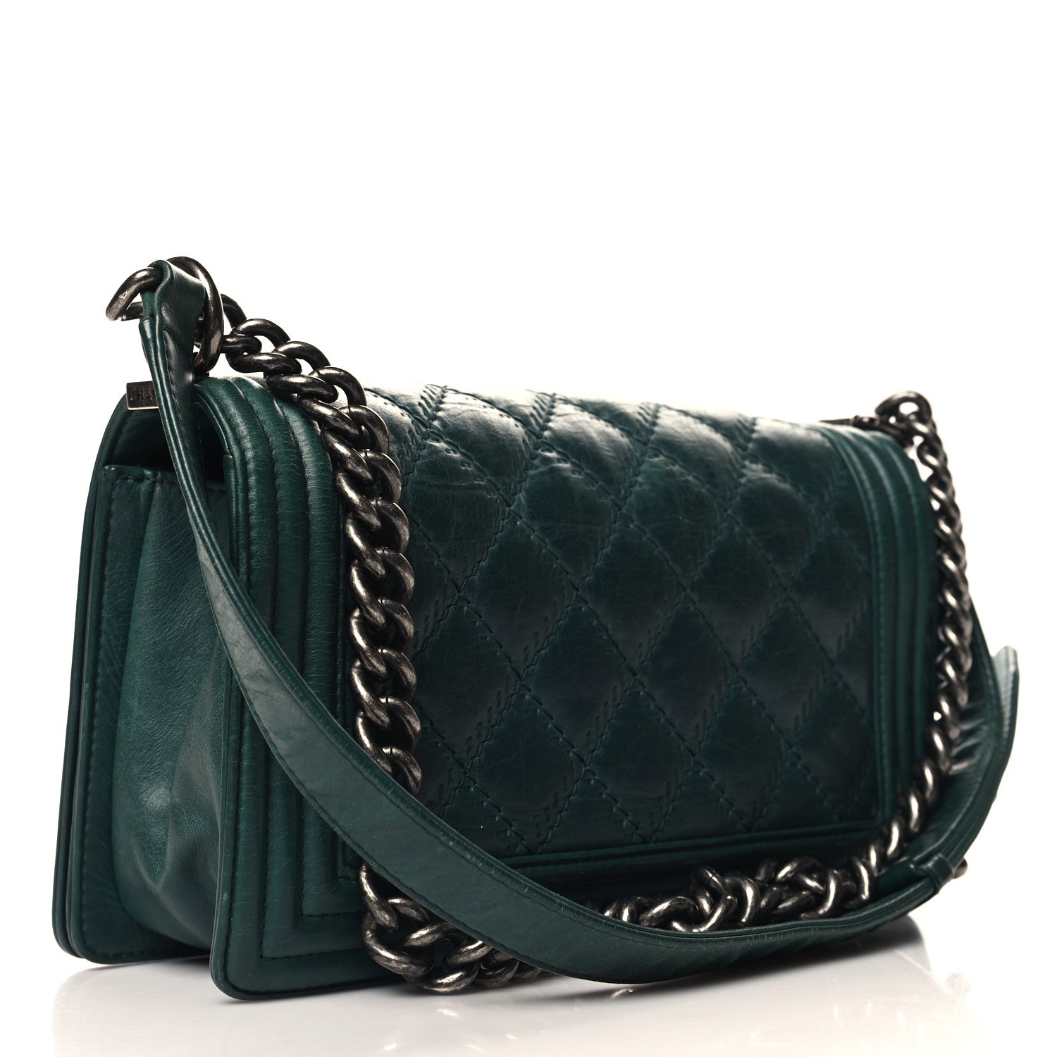 Chanel Calfskin Double Stitch Medium Boy Flap Green 3 of 14