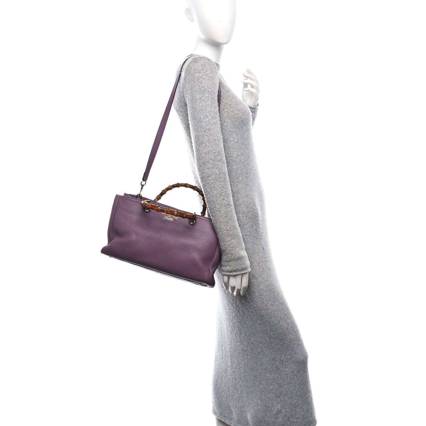 Pebbled Calfskin Medium Bamboo Shopper Tote Purple