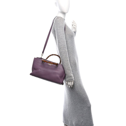Gucci Pebbled Calfskin Medium Bamboo Shopper Tote Purple 2 of 10