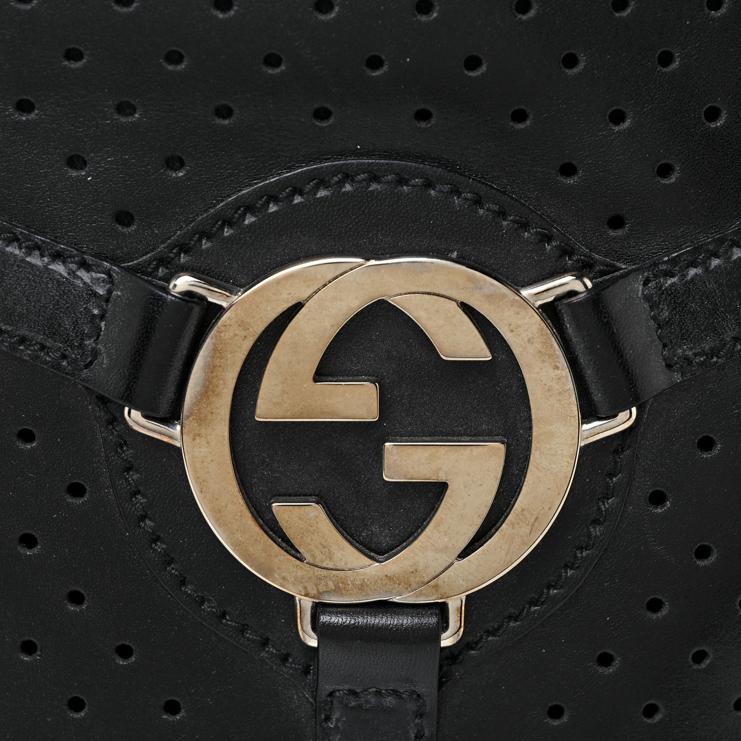 Gucci Calfskin Perforated GG Reins Hobo Black 8 of 18