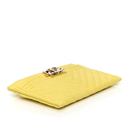 Chanel Caviar Chevron Quilted Boy Card Holder Yellow 3 of 4