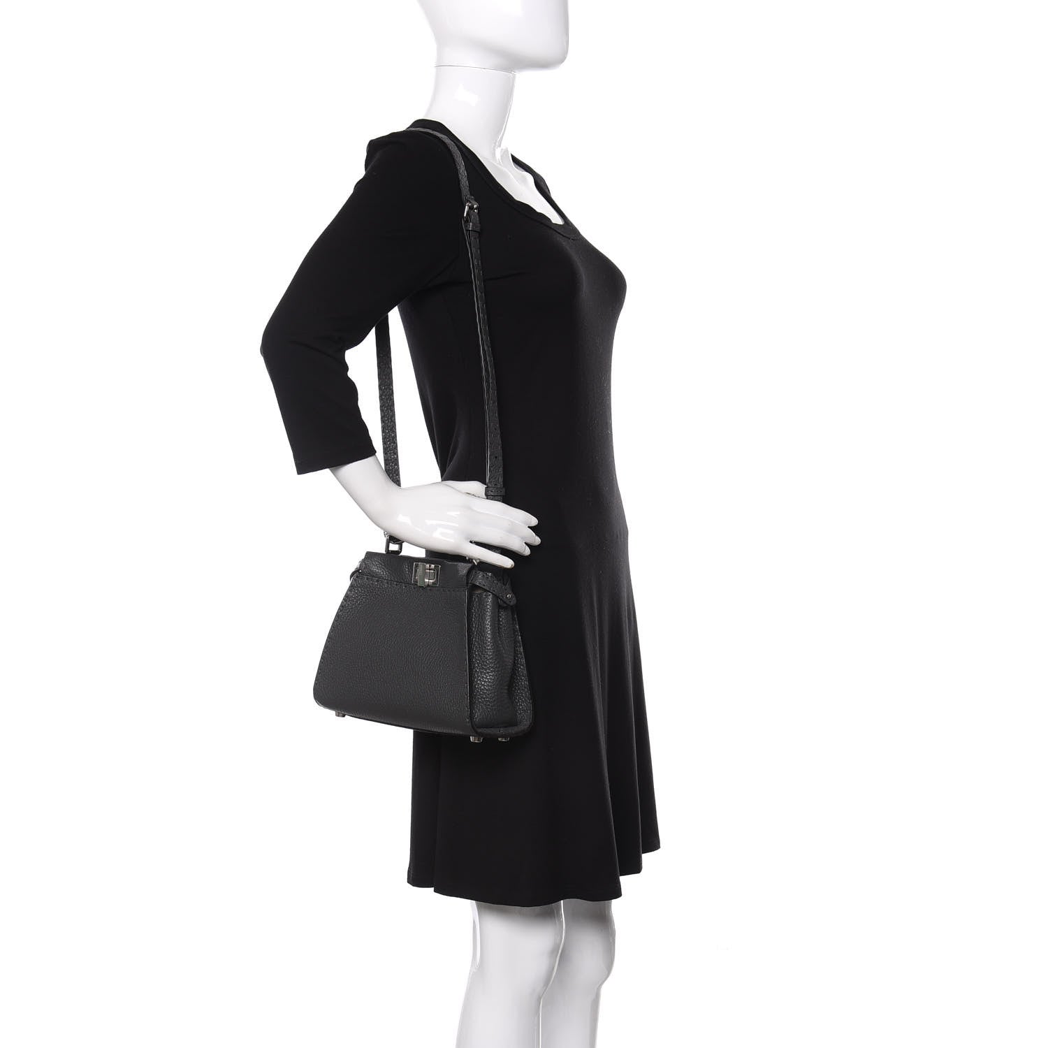 Fendi Cuoio Romano Selleria Bi-Color Mini Peekaboo Iconic Satchel Asfalto Latte 2 of 12