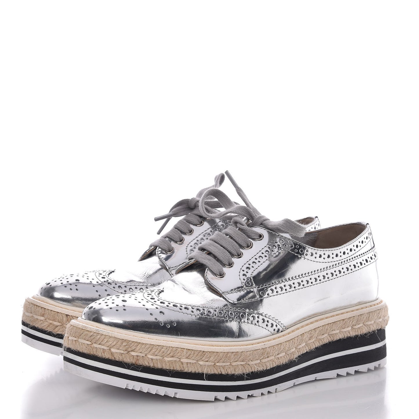 Metallic Calfskin Platform Oxfords 36.5 Argento