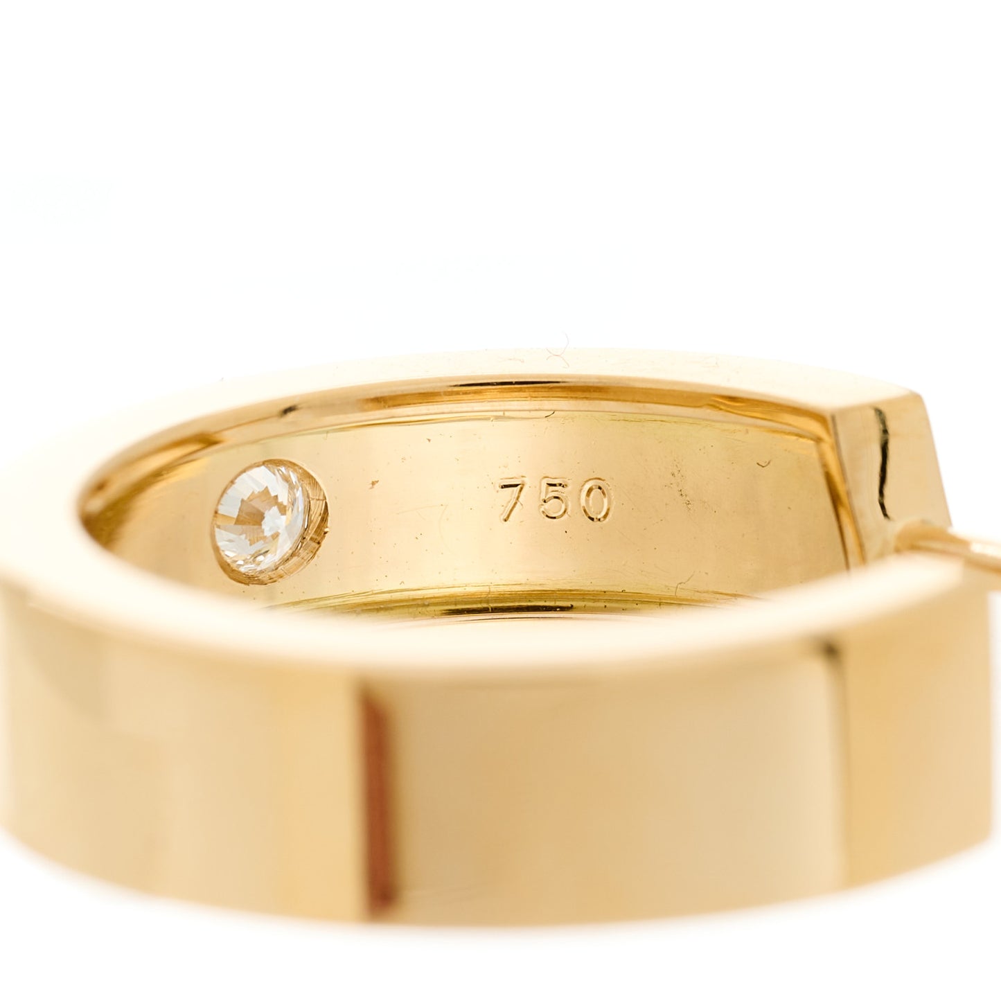 18K Yellow Gold 2 Diamond 5.5mm LOVE Hoop Earrings
