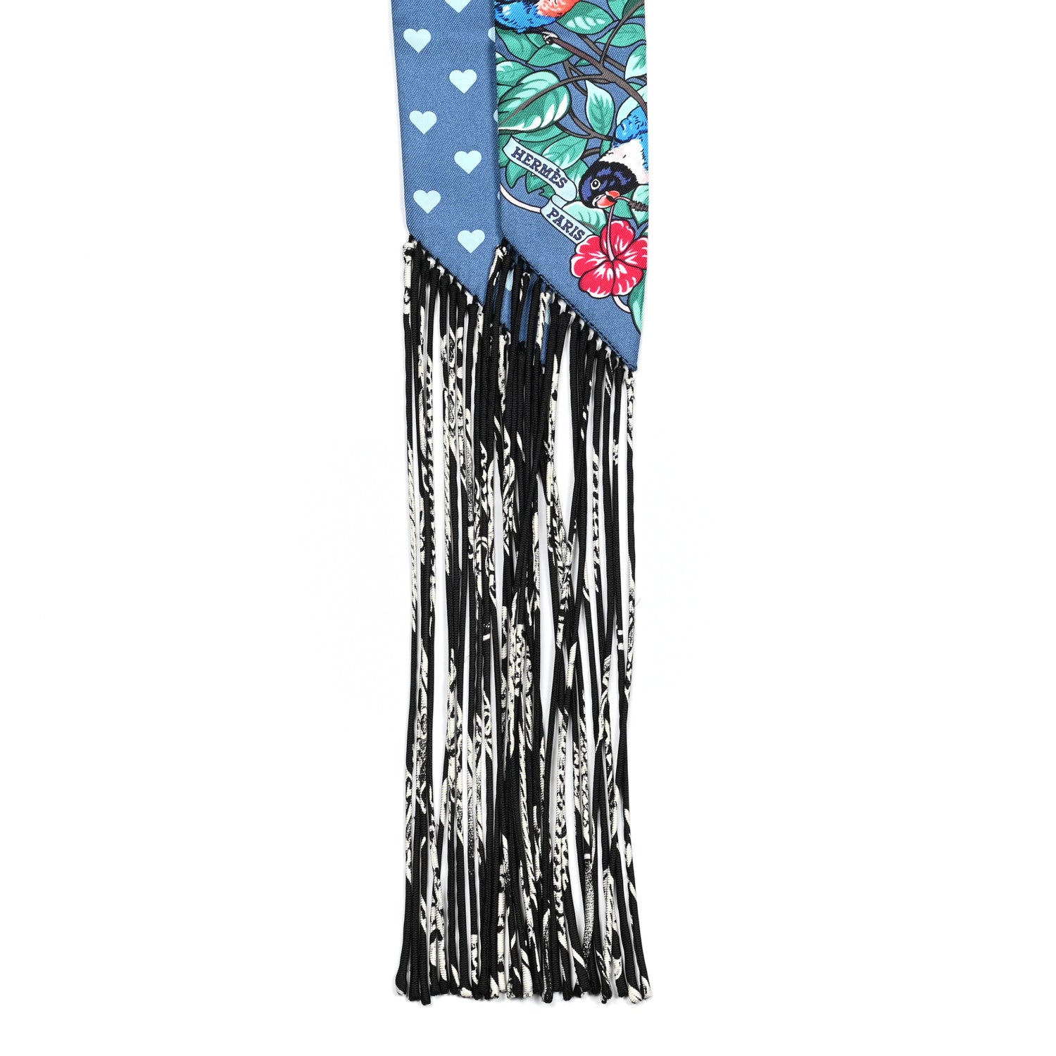 Hermes Silk Jungle Love Fringed Twilly Gris Bleuete Vert 2 of 4
