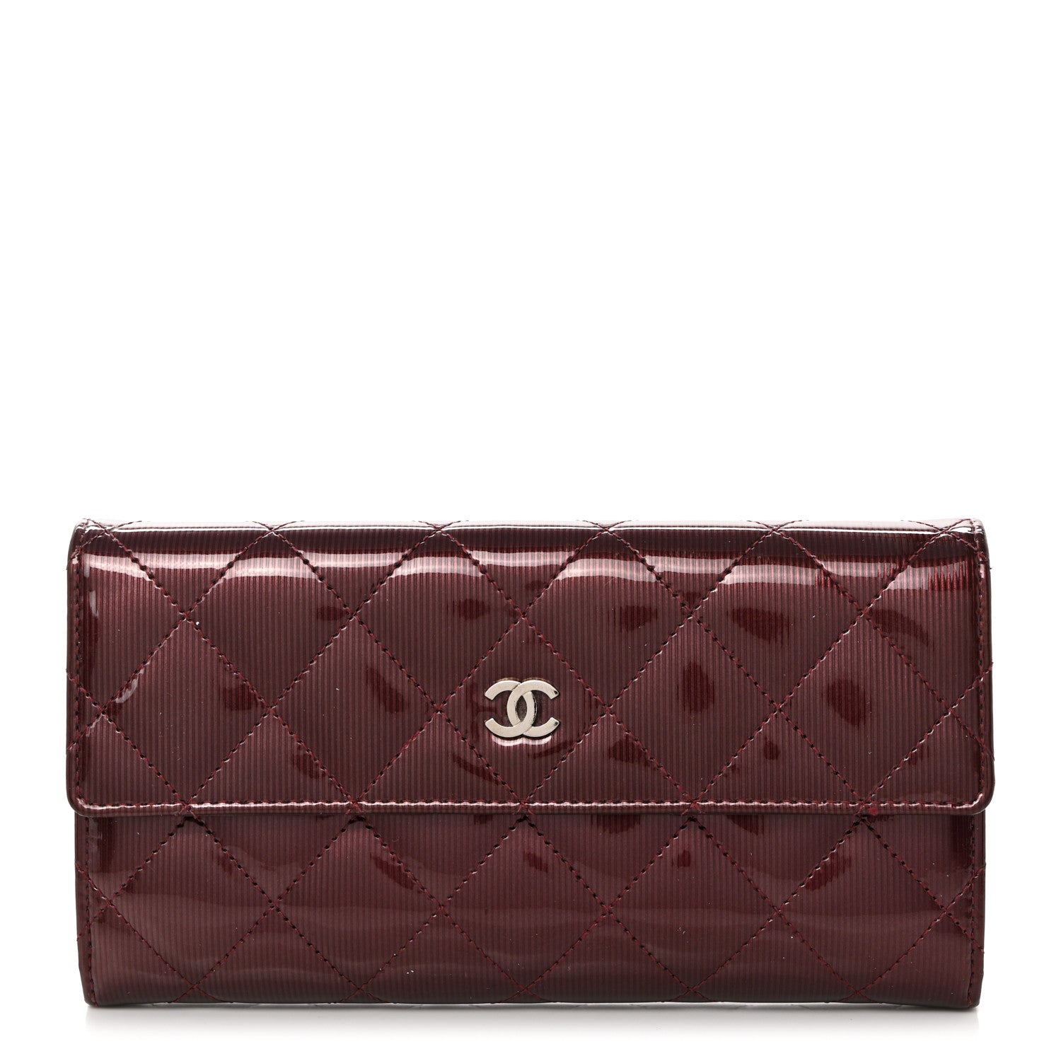 Chanel Striated Patent Quilted Large Gusset Flap Wallet Bordeaux 1 of 8