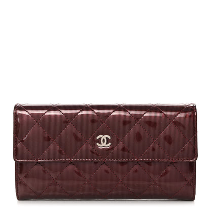 Chanel Striated Patent Quilted Large Gusset Flap Wallet Bordeaux 1 of 8