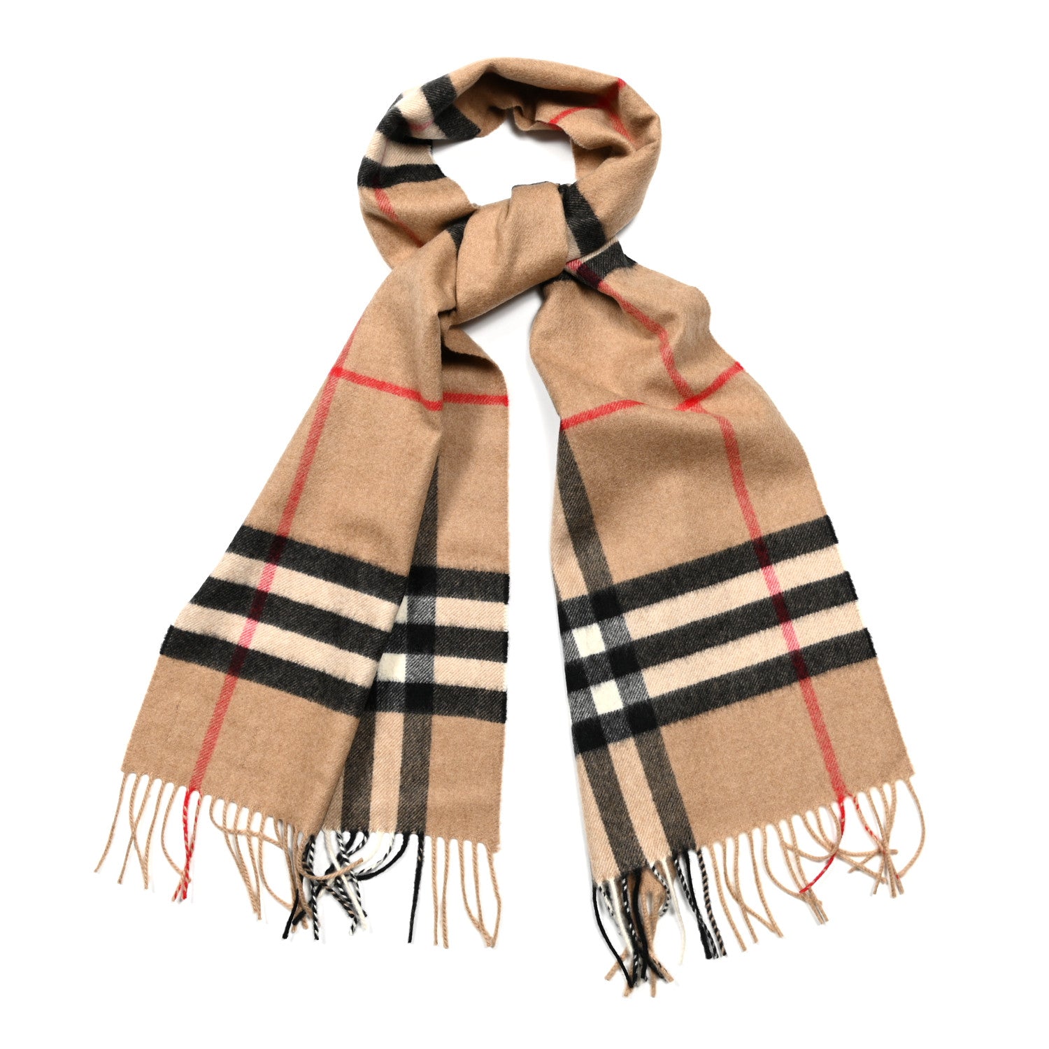 Burberry Cashmere Giant Heritage Check Fringe Scarf Camel 1 of 3