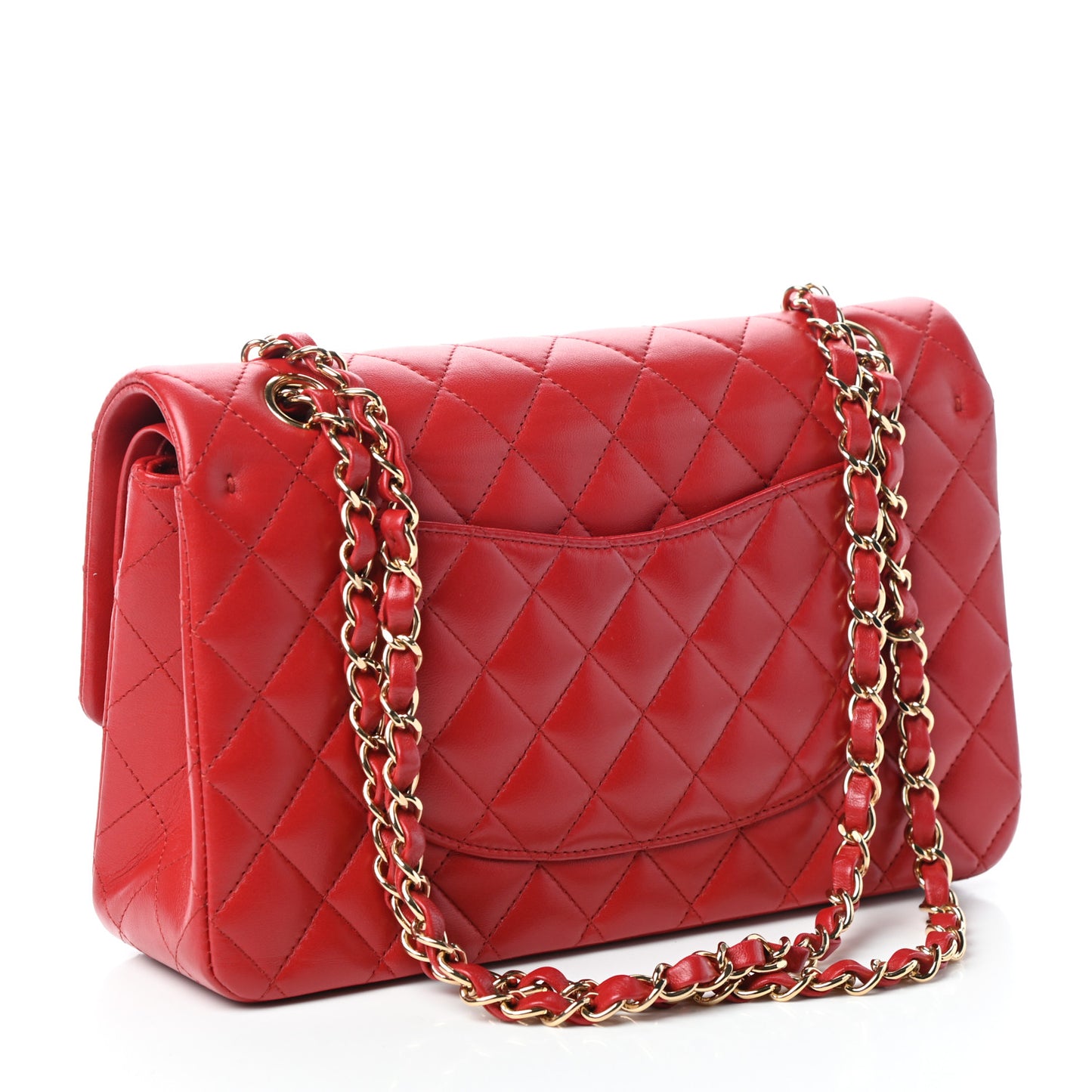 Lambskin Quilted Medium Double Flap Red