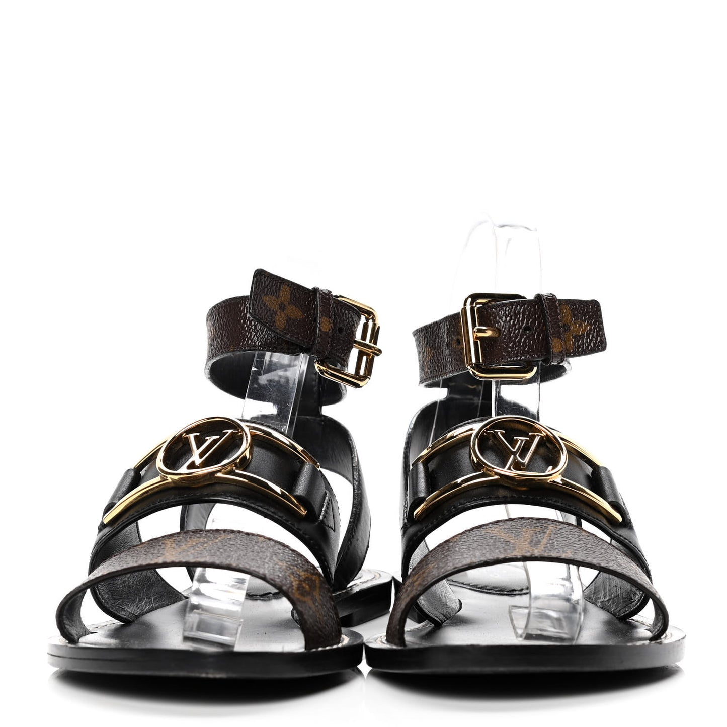 Monogram Calfskin Academy Flat Sandals 36 Black