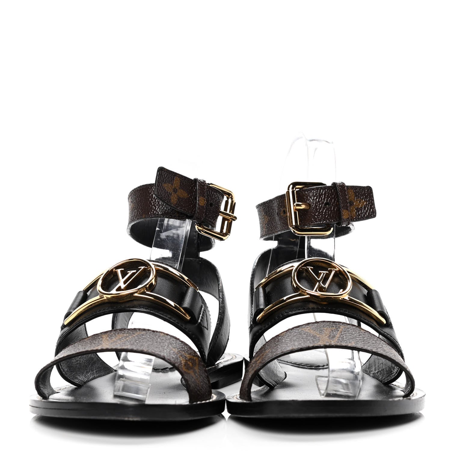 Louis Vuitton Monogram Calfskin Academy Flat Sandals 36 Black 2 of 5