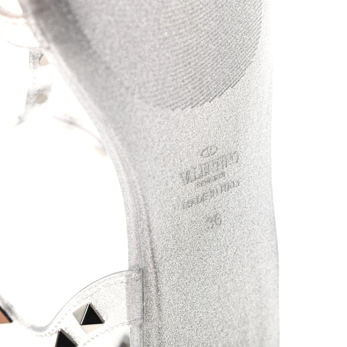 PVC Jelly Glitter Rockstud Caged Sandals 36 Silver