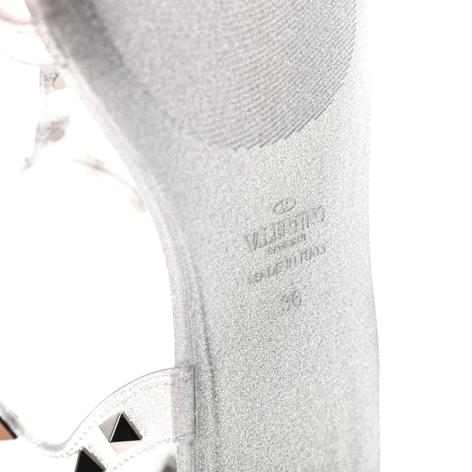 Valentino Garavani PVC Jelly Glitter Rockstud Caged Sandals 36 Silver 9 of 10