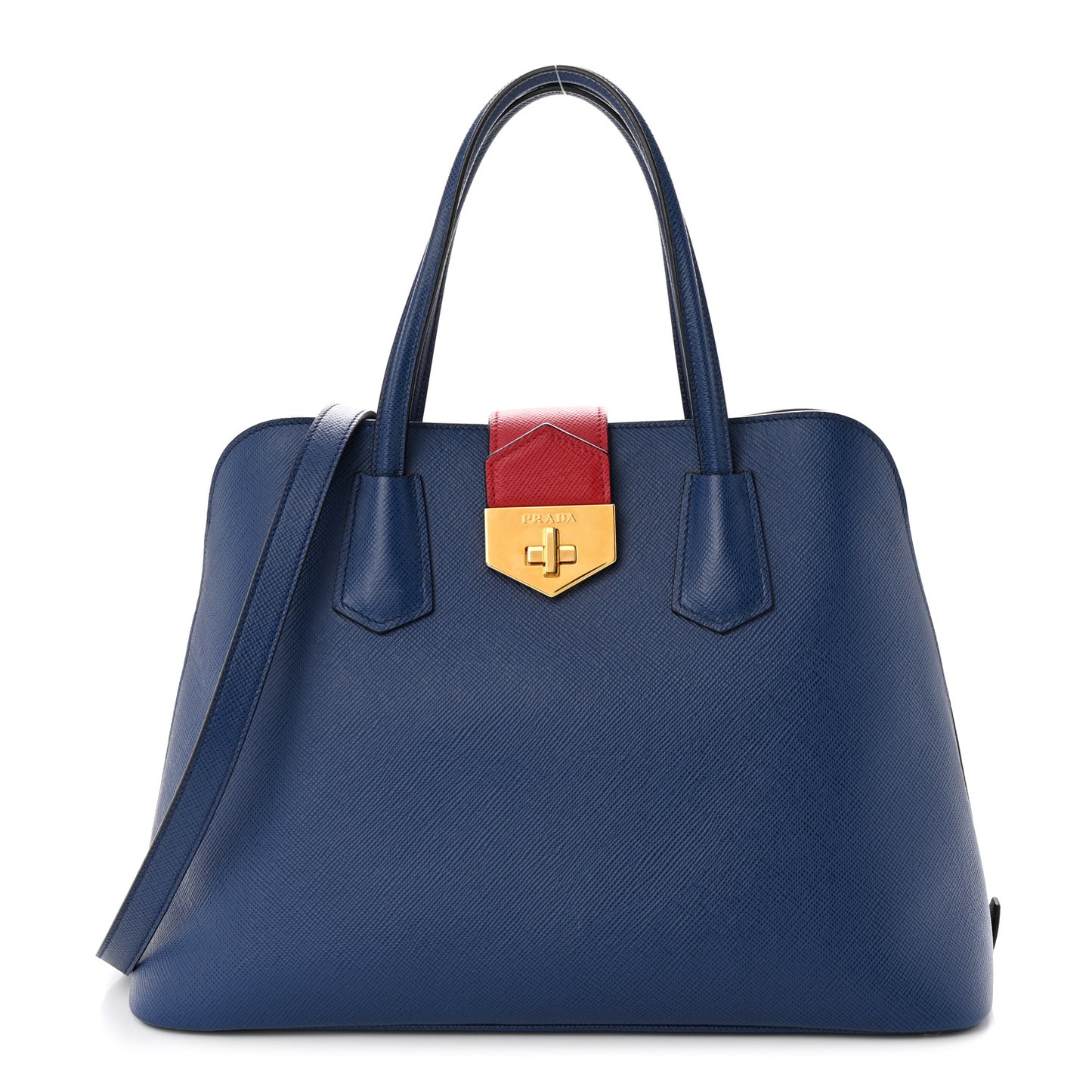 Saffiano Cuir Bi-Color Double Handle Tote Bluette Fuoco