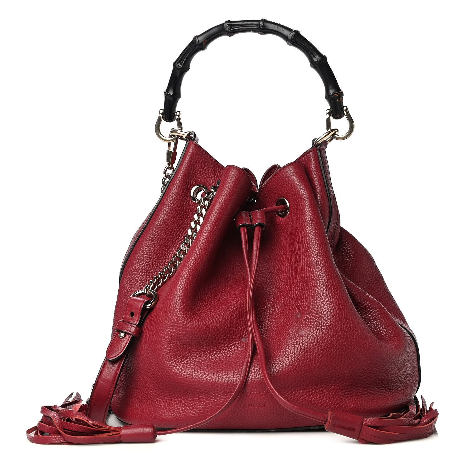 Gucci Pebbled Calfskin Miss Bamboo Bucket Bag Burgundy 1 of 4