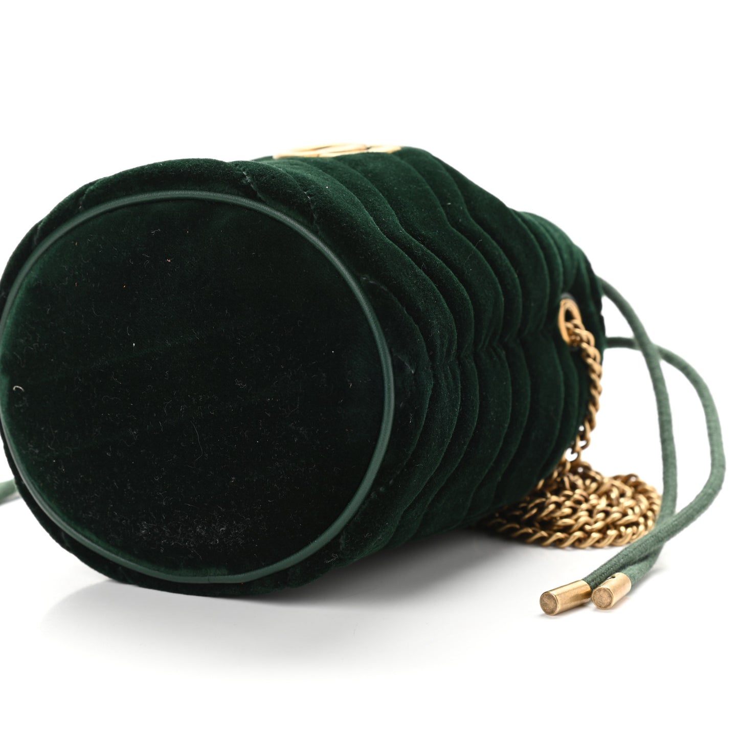 Velvet Matelasse Mini GG Marmont 2.0 Bucket Bag Dark Green