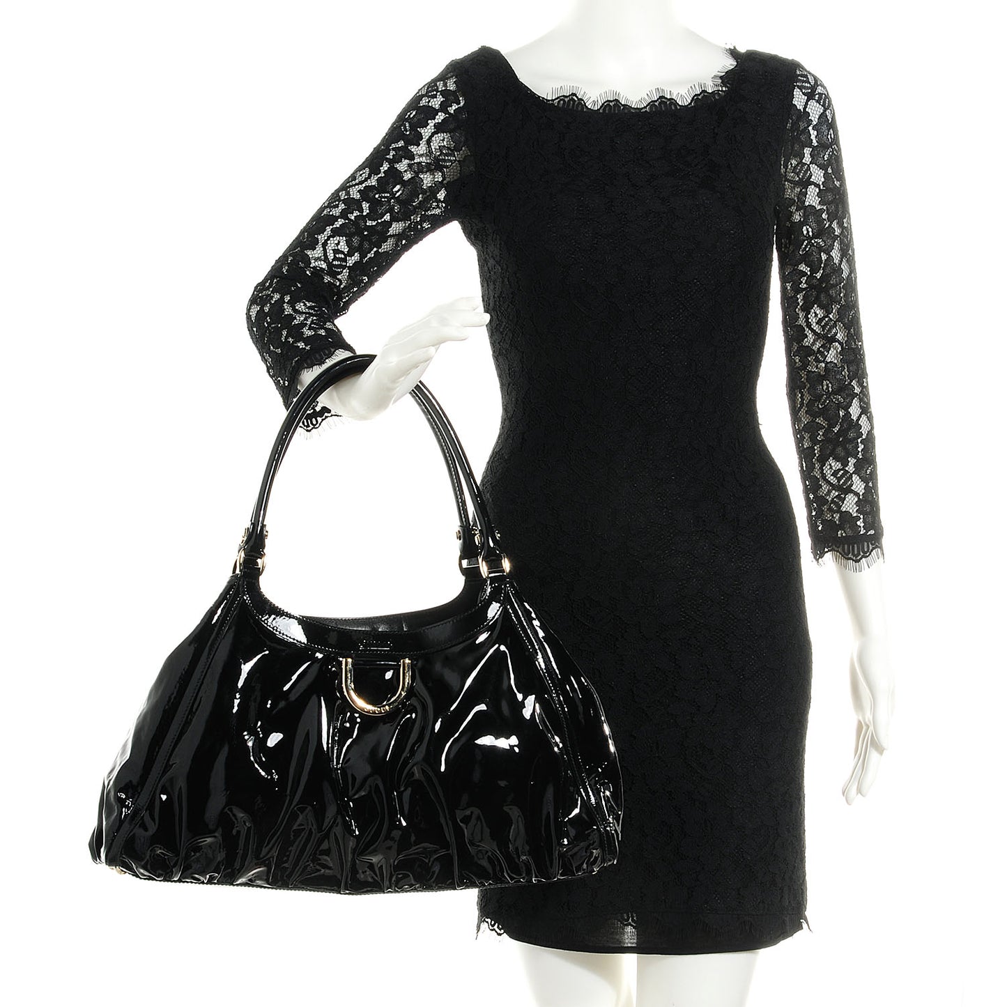Patent D Gold Large Shoulder Bag Black