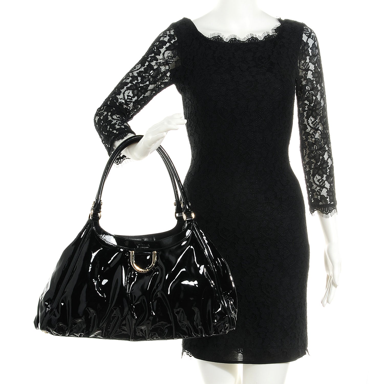 Gucci Patent D Gold Large Shoulder Bag Black 2 of 7