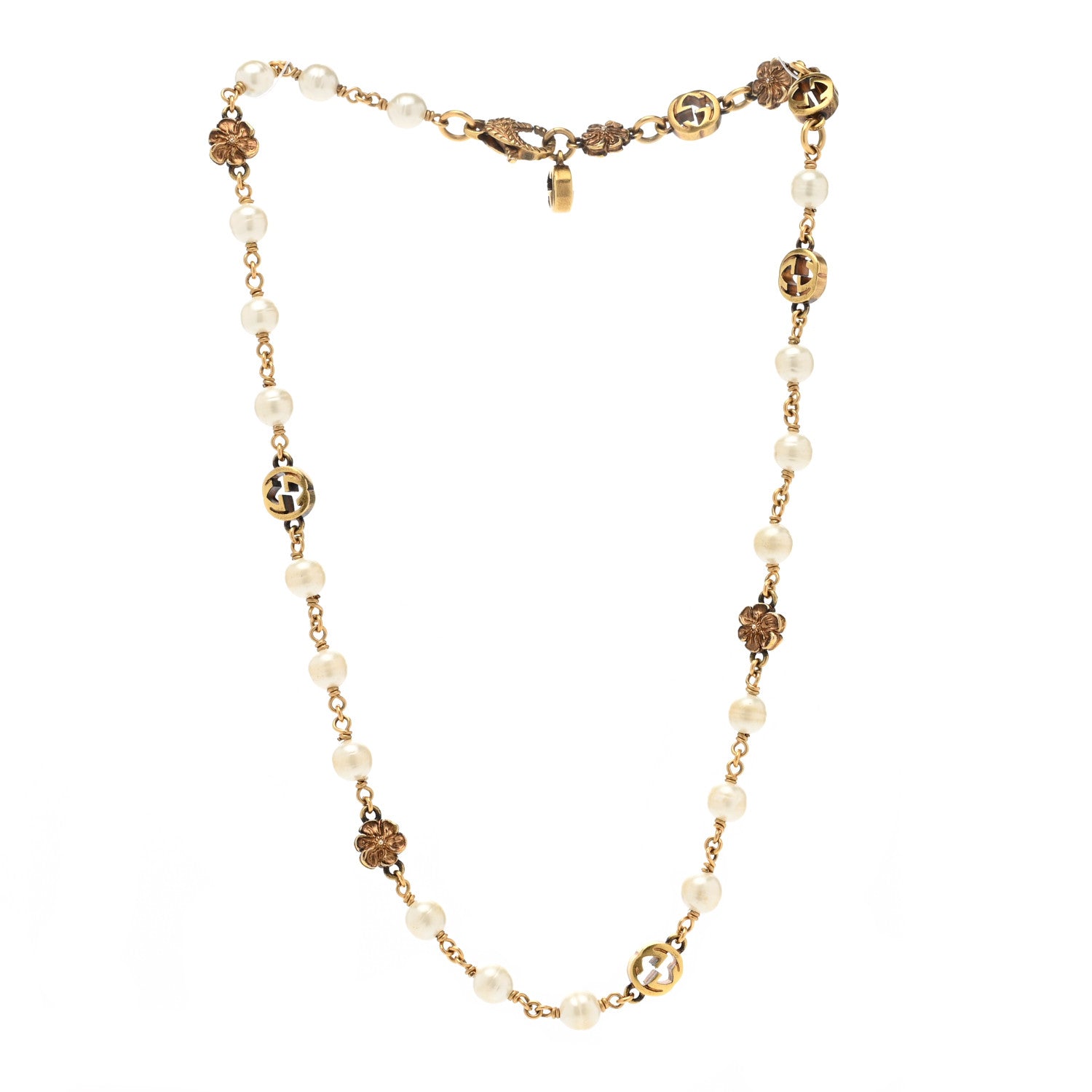 Gucci Pearl Interlocking G Flower Necklace 3 of 6