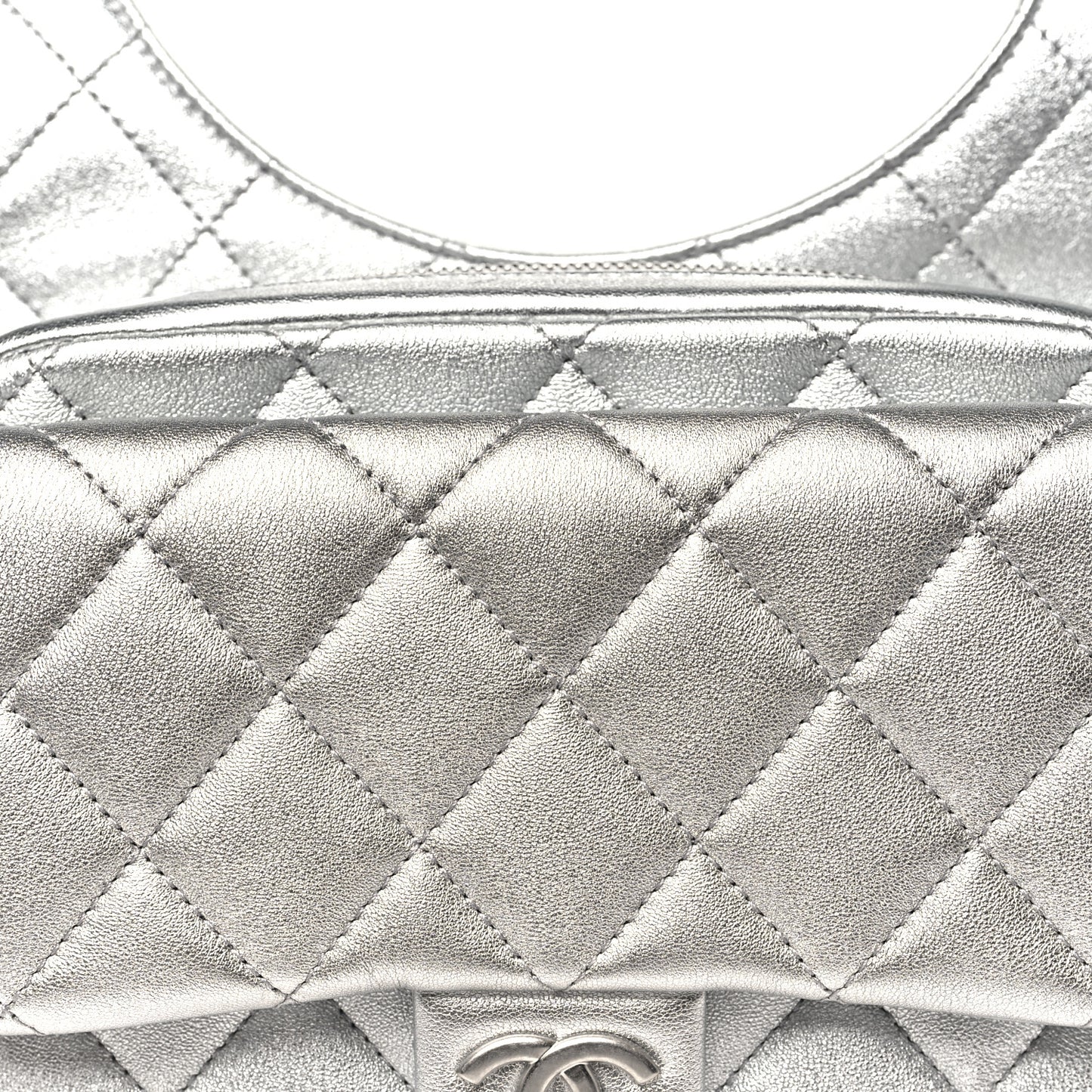Metallic Lambskin Quilted Flap Backpack Silver