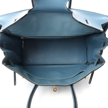 Hermes Taurillon Clemence Birkin 35 Blue Jean 15 of 38