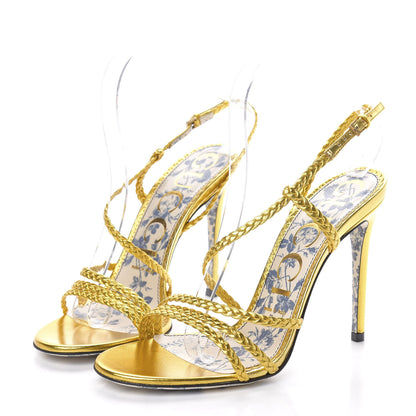 Gucci Metallic Nappa Braided Haines High Heel Sandals 38 Gold 3 of 10