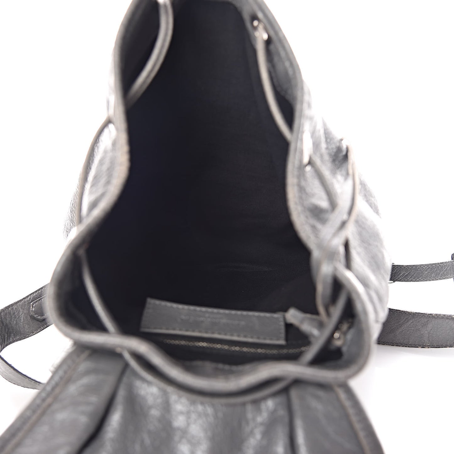Agneau Silver Metallic Edge Hardware Backpack Gris Cendre