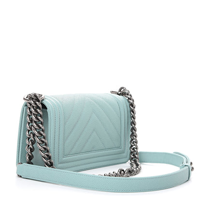 Chanel Caviar Chevron Quilted Small Boy Flap Light Blue 2 of 9