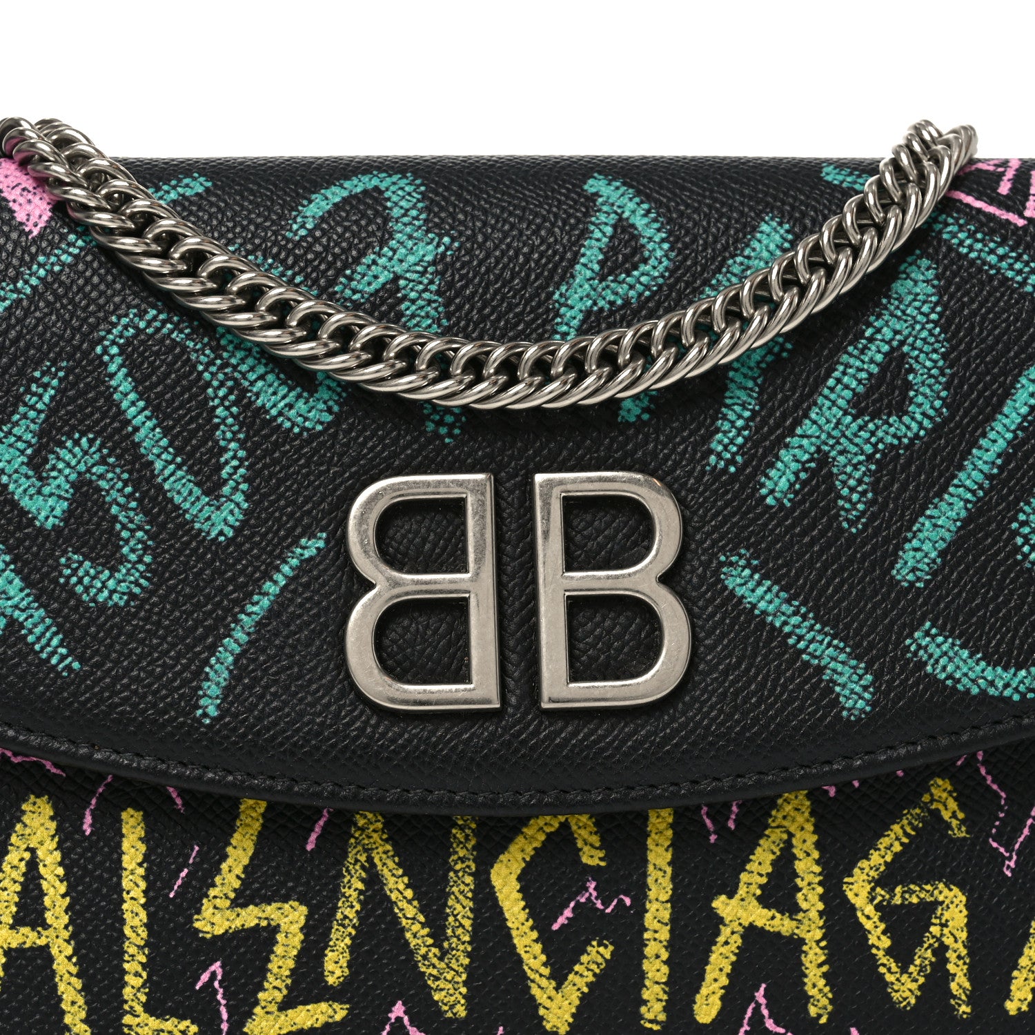 Balenciaga Grained Calfskin Graffiti BB Wallet On Chain Black 6 of 8