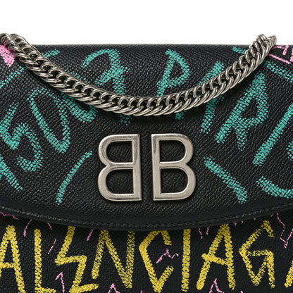 Balenciaga Grained Calfskin Graffiti BB Wallet On Chain Black 6 of 8