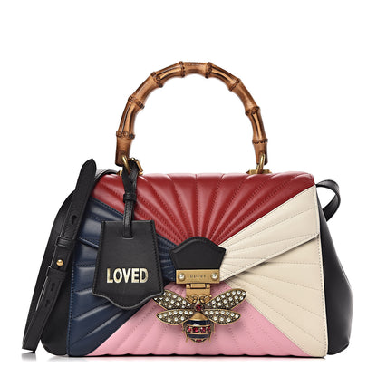 Gucci Calfskin Bamboo Trapuntata Queen Margaret Top Handle Bag Blue Agata Hibiscus Red Mystic White Sugar Pink 1 of 12