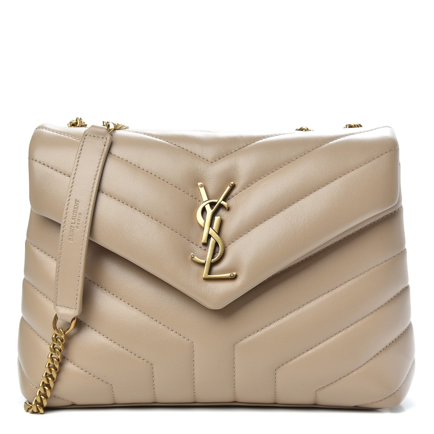 Calfskin Y Quilted Monogram Small Loulou Chain Satchel Dark Beige
