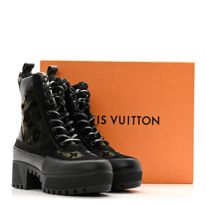 Louis Vuitton Velvet Calfskin Monogram Laureate Platform Desert Boots 40 Black Green 12 of 12