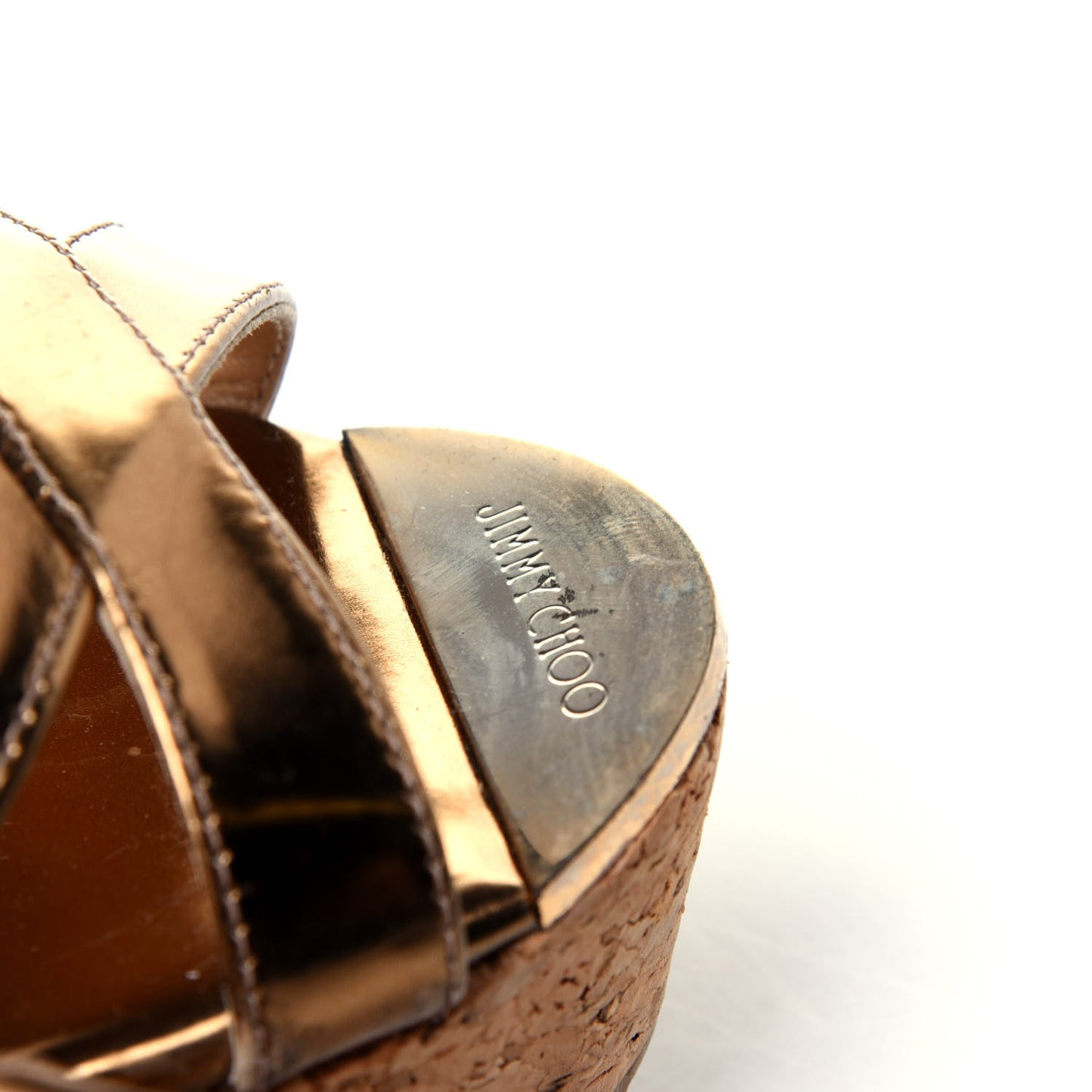 Metallic Patent Calfskin Cork Wedge Sandal 38 Bronze