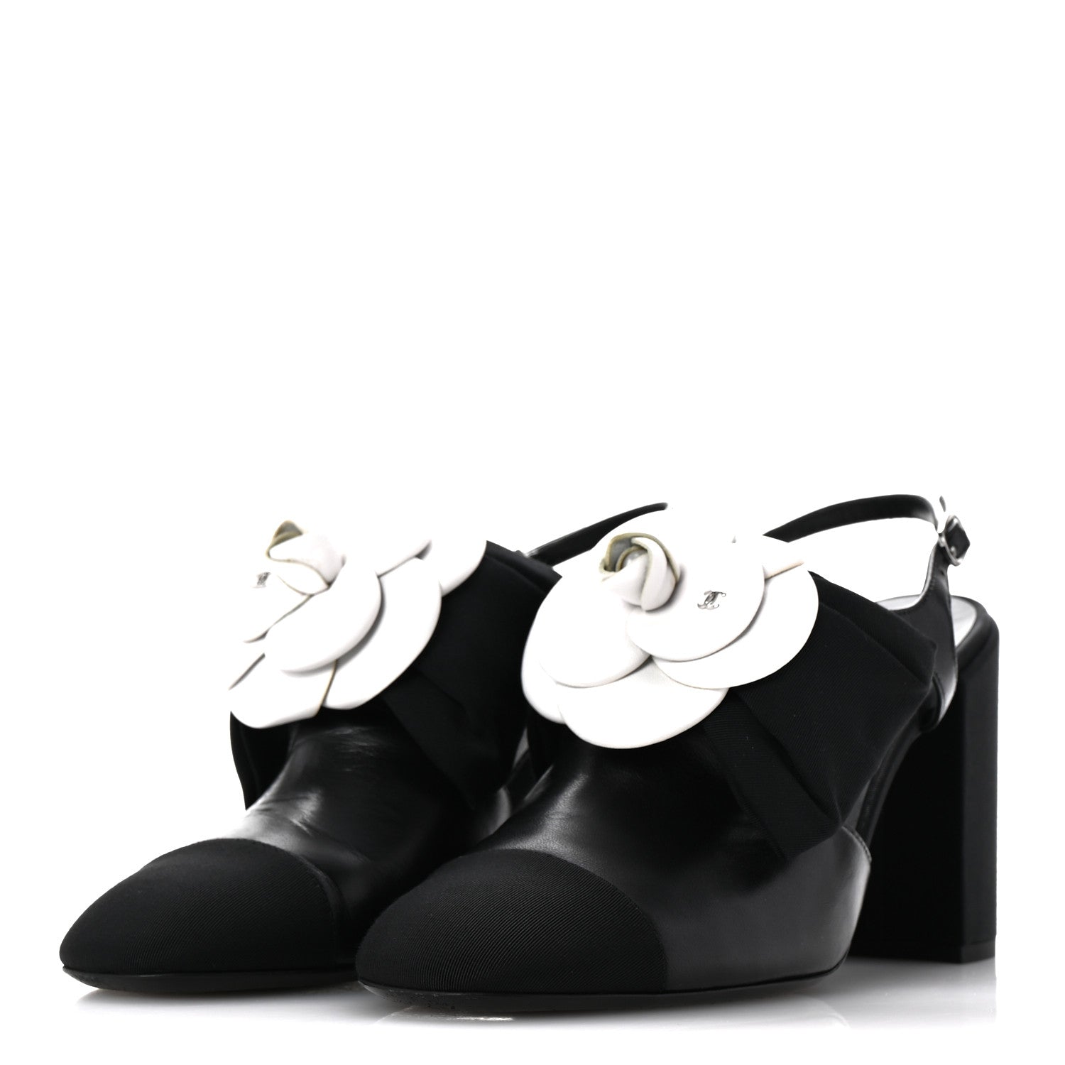 Chanel Lambskin Grosgrain Cap Toe Camellia Bow Slingback Pumps 40 Black 4 of 11