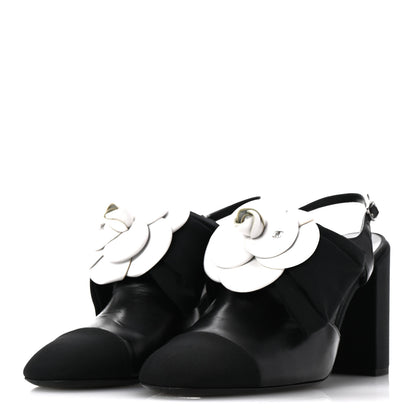 Chanel Lambskin Grosgrain Cap Toe Camellia Bow Slingback Pumps 40 Black 4 of 11