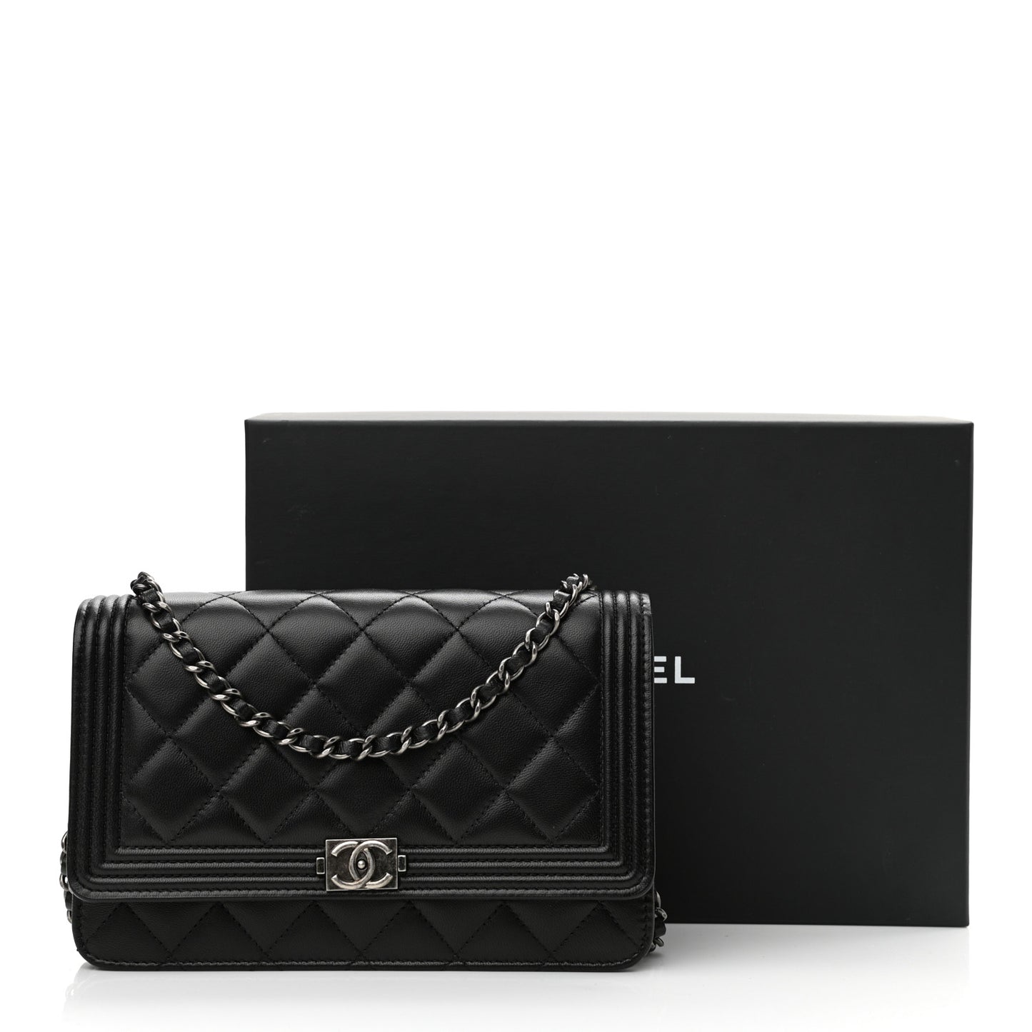 Lambskin Quilted Boy Wallet On Chain WOC Black