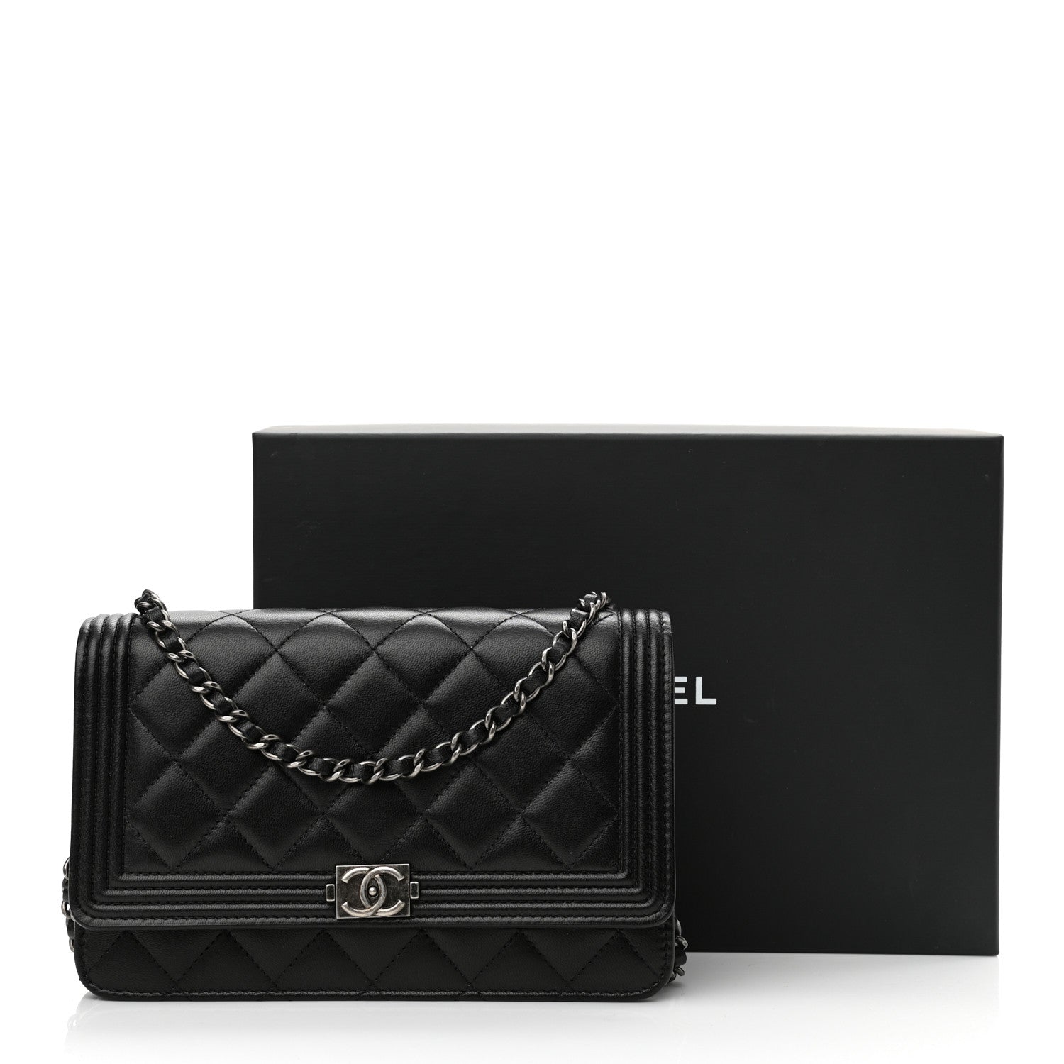 Chanel Lambskin Quilted Boy Wallet On Chain WOC Black 12 of 12