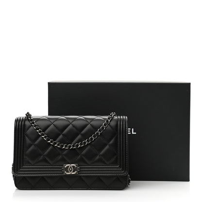 Chanel Lambskin Quilted Boy Wallet On Chain WOC Black 12 of 12