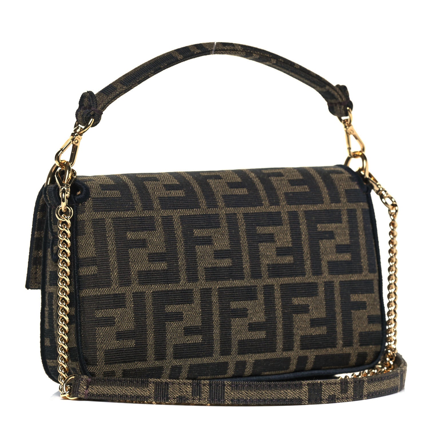 Fendi Fabric Jacquard FF 1974 Mini Baguette Tobacco Moro Black 3 of 9