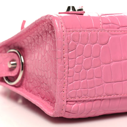 Balenciaga Shiny Supple Calfskin Crocodile Embossed Classic Silver Hardware Mini City Baby Pink 10 of 14