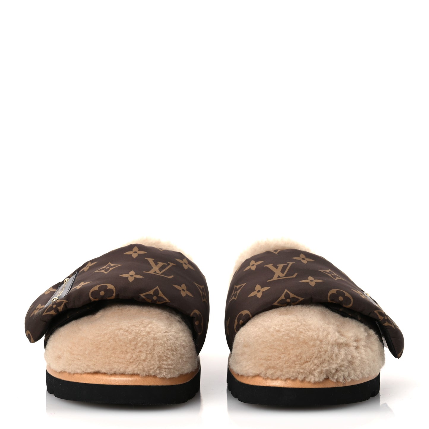Nylon Monogram Shearling Pillow Comfort Mules 38 Cacao Brown