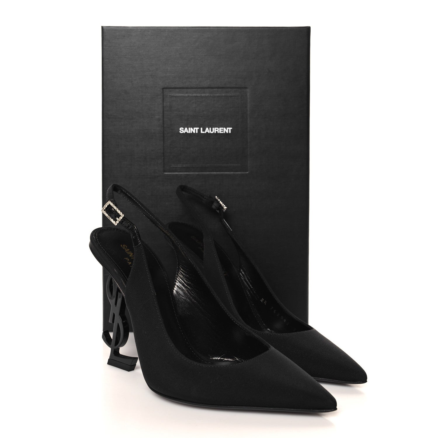 Saint Laurent Crepe Satin Opyum Crystal Slingback Pump 36.5 Black 10 of 10