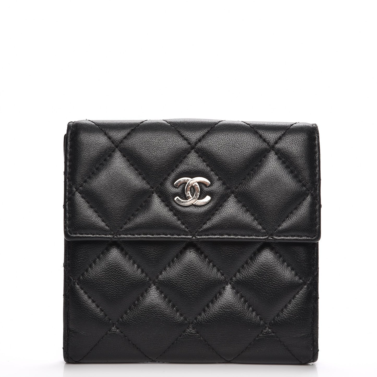 Lambskin Quilted Compact French Flap Wallet Black