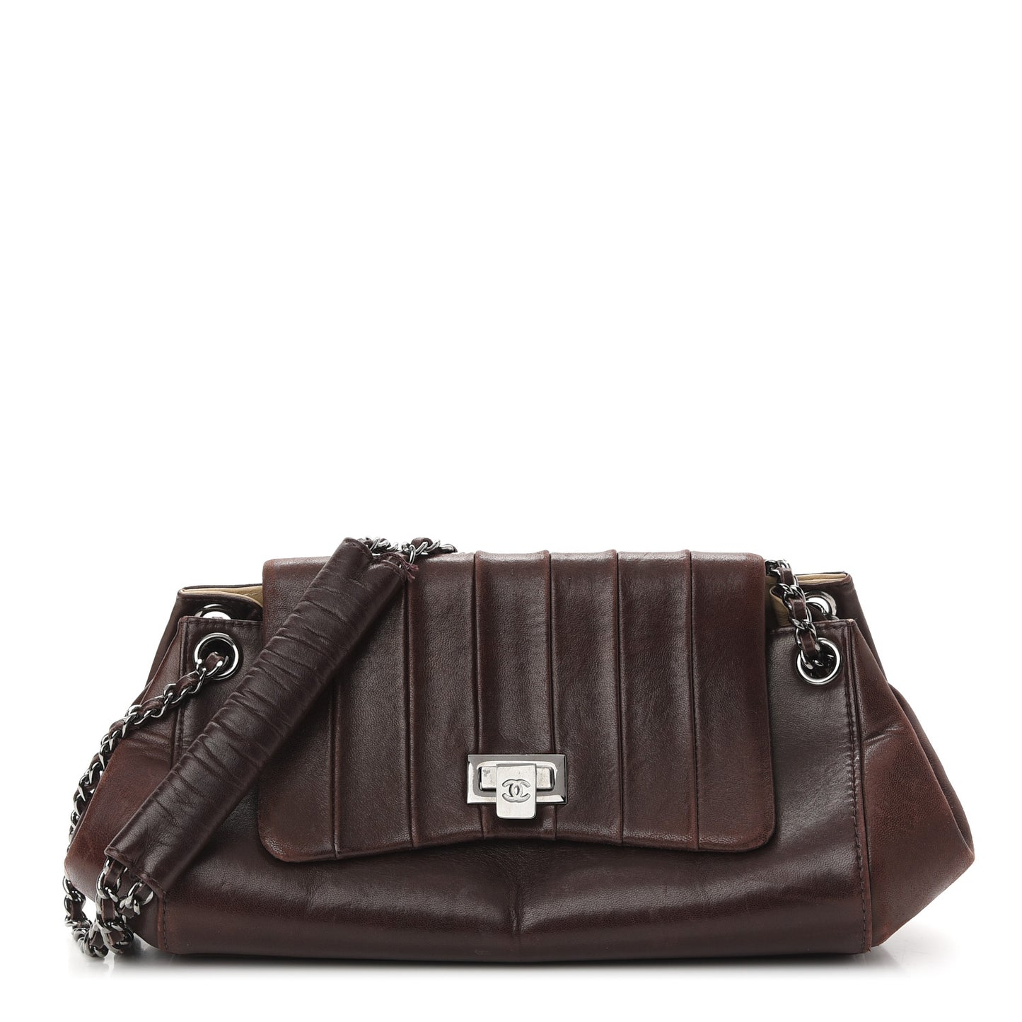 Lambskin Vertical Quilt Small Accordion Flap Brown