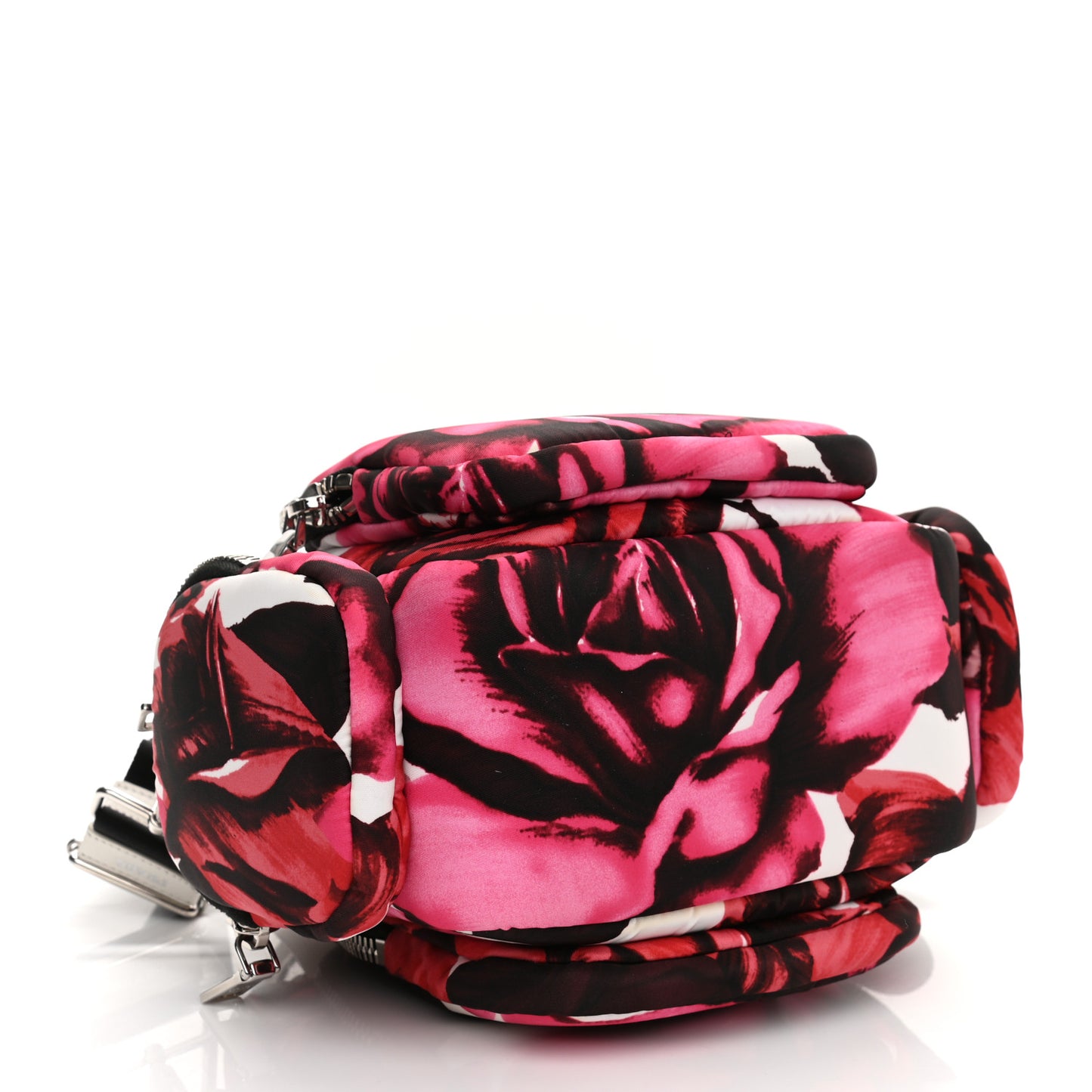 Tessuto Nylon Roses Print Pocket Top Handle Cargo Bag Pink