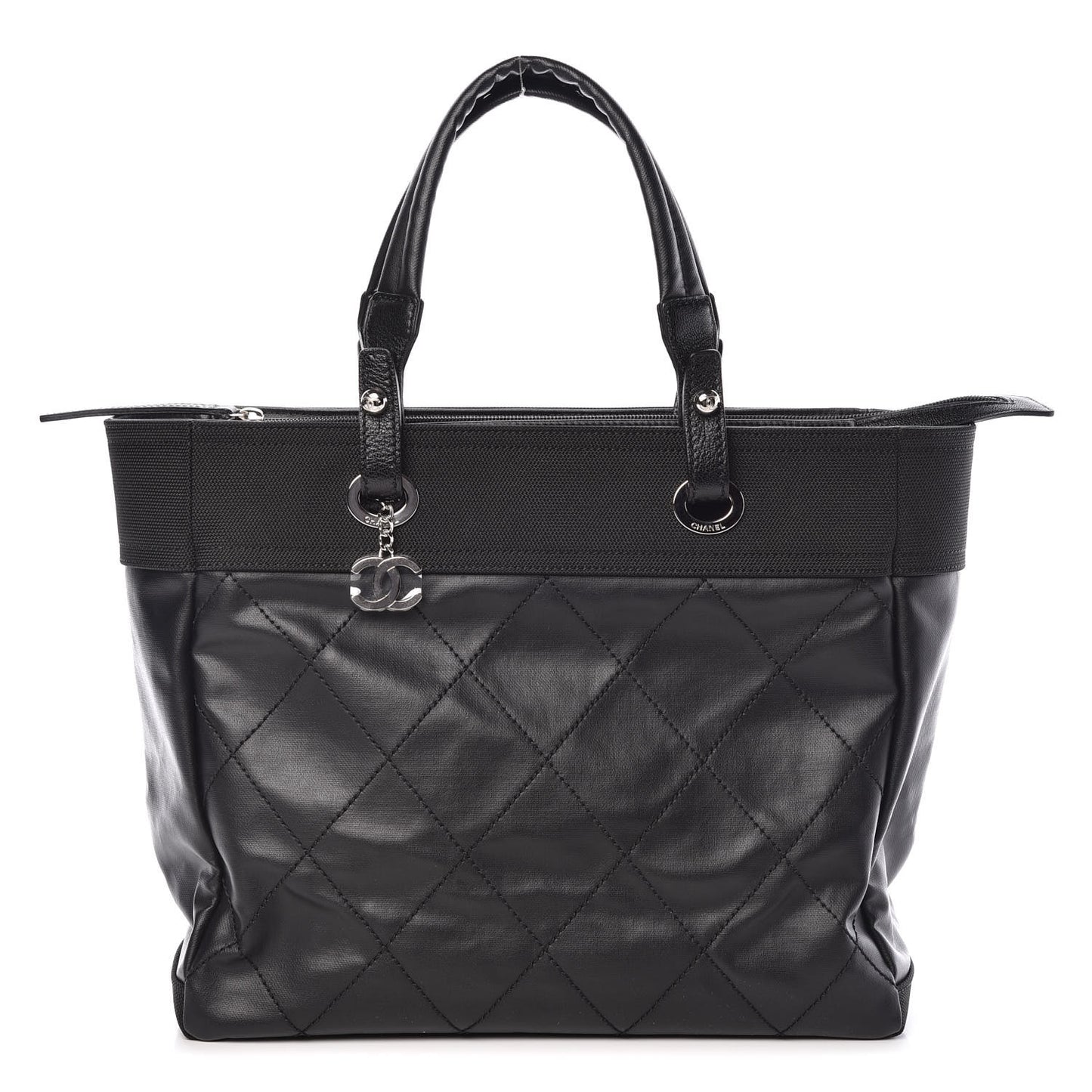 Coated Canvas Large Paris Biarritz Tote Black